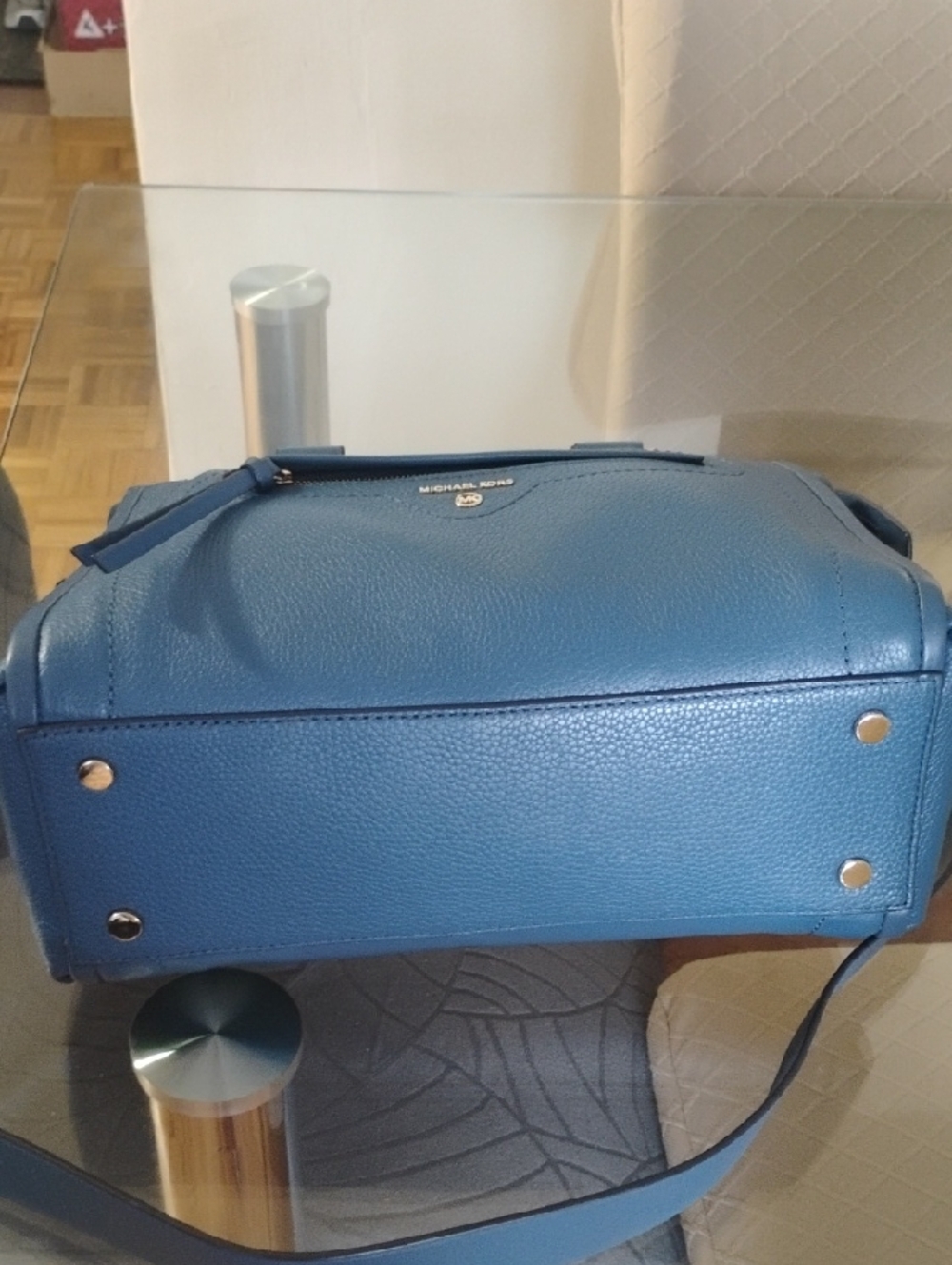 Michael Kors Teal-Blue Pebbled Leather Satchel with Detachable Strap - Picture 4 of 9